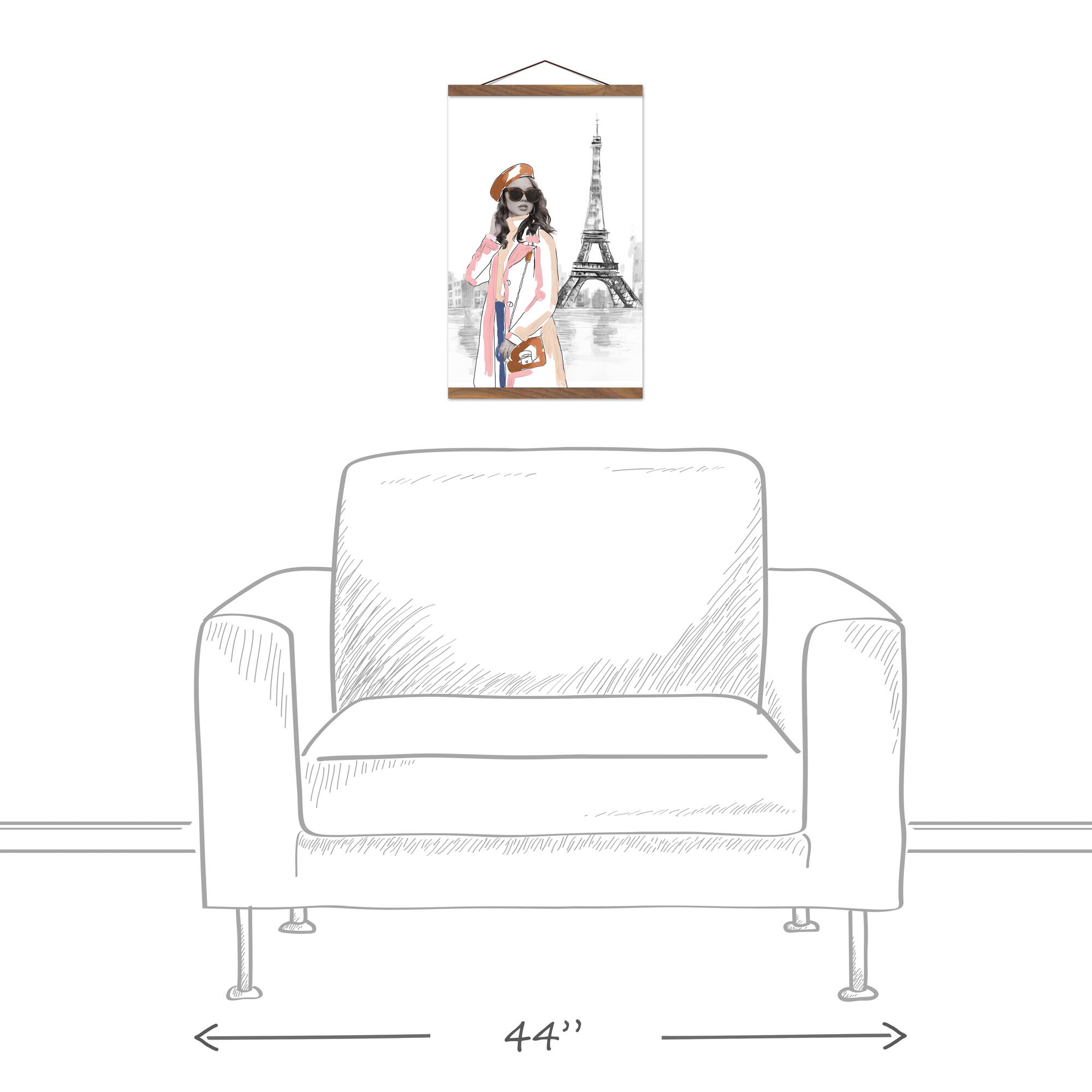 Fashionista Paris Sketch Teak Hanging Canvas